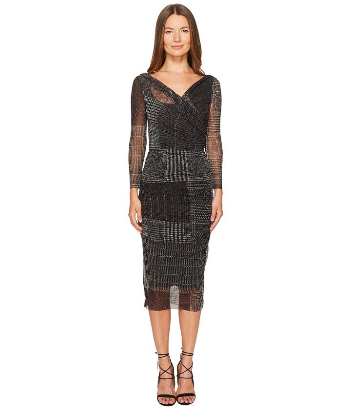 Fuzzi - 3/4 Sleeve V-neck Fitted Menswear Tulle Dress Cover-up