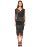 Fuzzi - 3/4 Sleeve V-neck Fitted Menswear Tulle Dress Cover-up