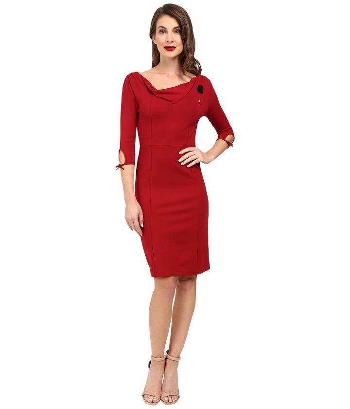 Unique Vintage - Off Shoulder Fitted Wiggle Dress With Flower Brouch