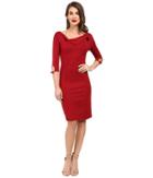 Unique Vintage - Off Shoulder Fitted Wiggle Dress With Flower Brouch