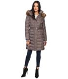 Vince Camuto - Belted Faux Fur Trim Wool Coat Removable Hood And Trim L1571