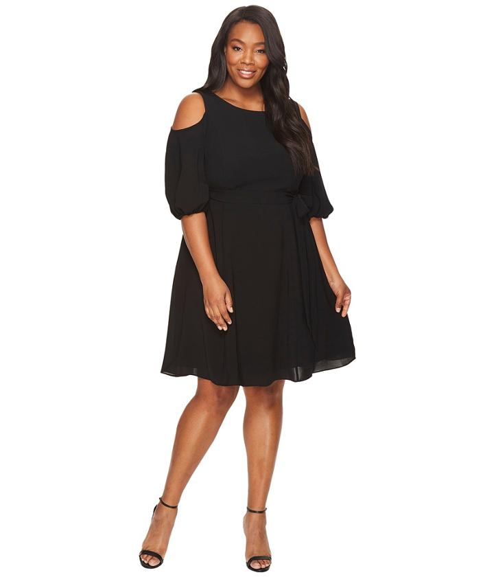 Adrianna Papell - Plus Size Gauzy Crepe Cold Shoulder Dress