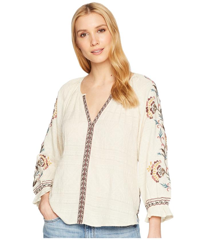 Lucky Brand - Textured Embroidered Peasant Top