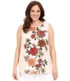 Vince Camuto Plus - Plus Size Sleeveless Top With Floral Portrait Woven Front