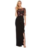 Adrianna Papell - Stretch Crepe Embroidered Gown With 3/4 Sleeve
