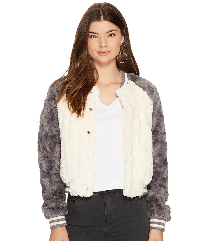 Jack By Bb Dakota - Aisen Swirly Textured Faux Fur Color Blocked Bomber
