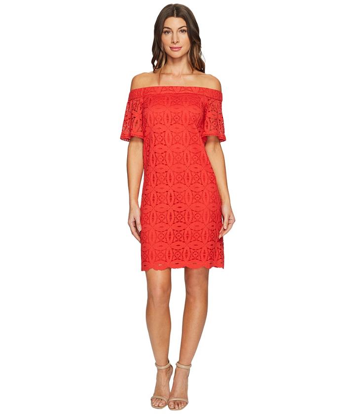 Maggy London - Geo Petal Lace Off The Shoulder Shift Dress