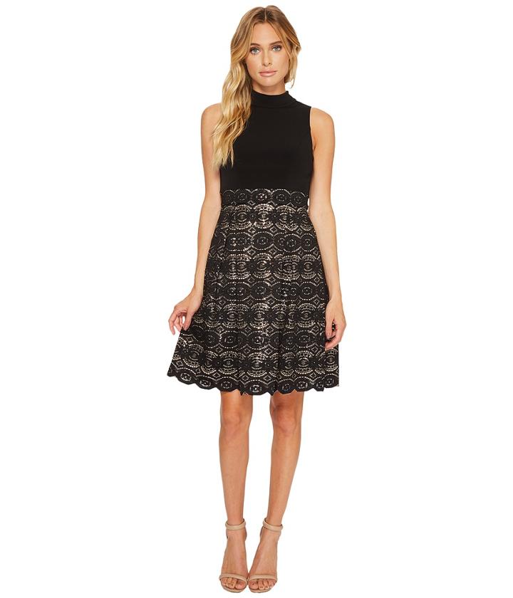 Vince Camuto - Ity Mock Neck Twofer W/ Bonded Lace Skirt