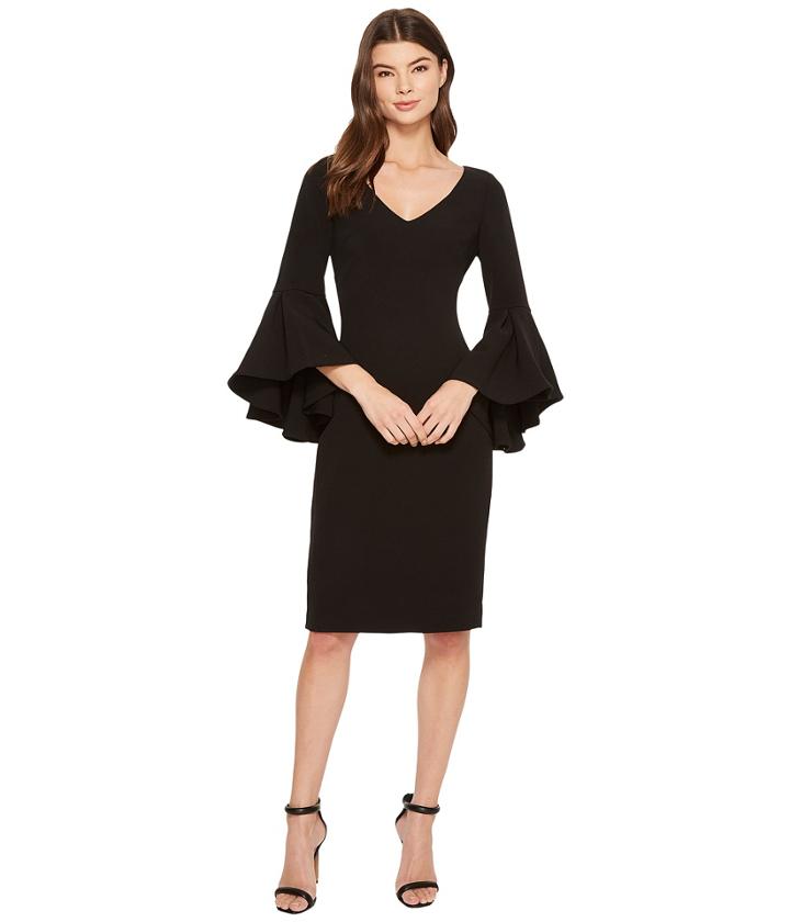 Badgley Mischka - V-neck Bell Sleeve Dress