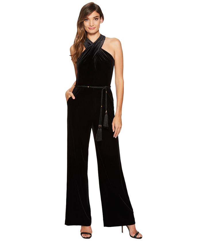 Tahari By Asl - Velvet Halter Jumpsuit