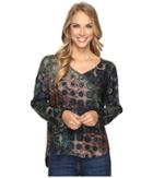 Nally &amp; Millie - Printed Green Taupe V-neck Tunic