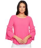 Cece - Bell Sleeve Crepe Knit Top With Smocking