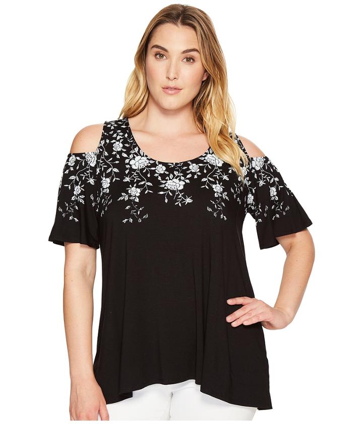 Karen Kane Plus - Plus Size Floral Print Cold Shoulder Top