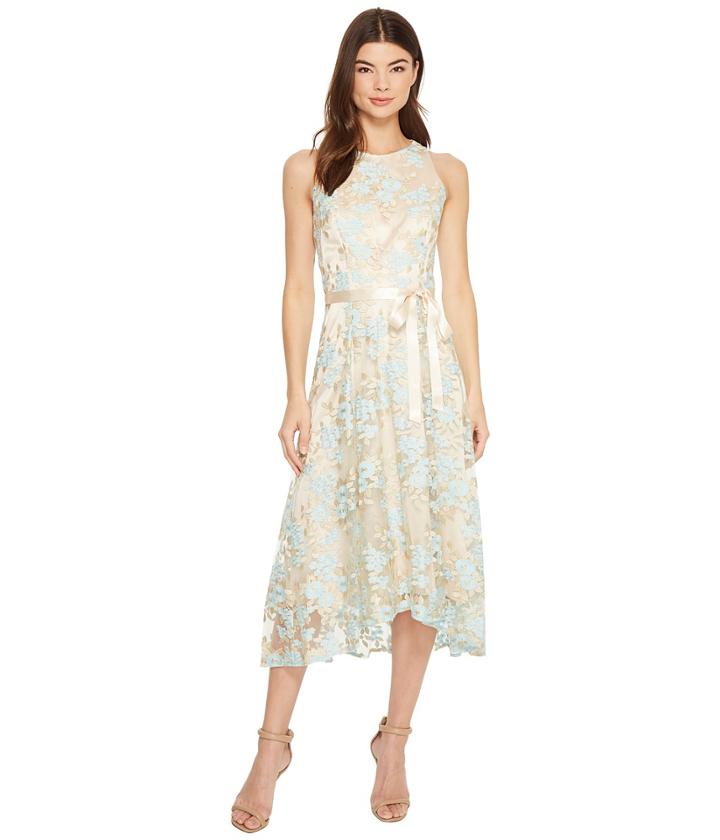 Tahari By Asl - Embroidered Mesh Midi Dress