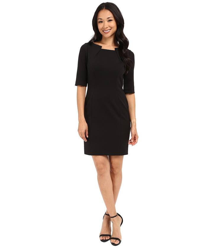 Tahari By Asl Petite - Petite Scuba 3/4 Sleeve With Neck Detail Dress