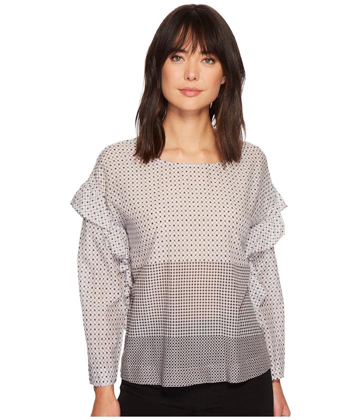 Two By Vince Camuto - Long Sleeve Quiet Tile Border Ruffled Blouse