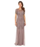 Adrianna Papell - Short Sleeve Beaded Gown