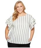Vince Camuto Specialty Size - Plus Size Tiered Ruffle Sleeve Stripe Theory Blouse
