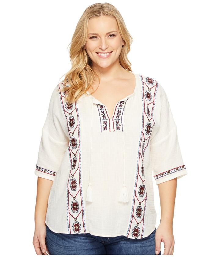 Lucky Brand - Plus Size Embroidered Popover Top