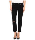 7 For All Mankind - Cropped High Waist Vintage Straight W/ Raw Hem Knee Holes In Black/holes