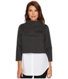 Vince Camuto - Long Sleeve Center Front Seam Ponte Shell W/ Cotton Poplin