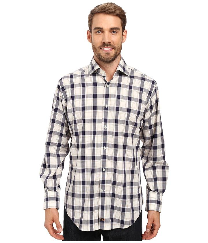 Thomas Dean &amp; Co. - Long Sleeve Woven Jacquard Plaid