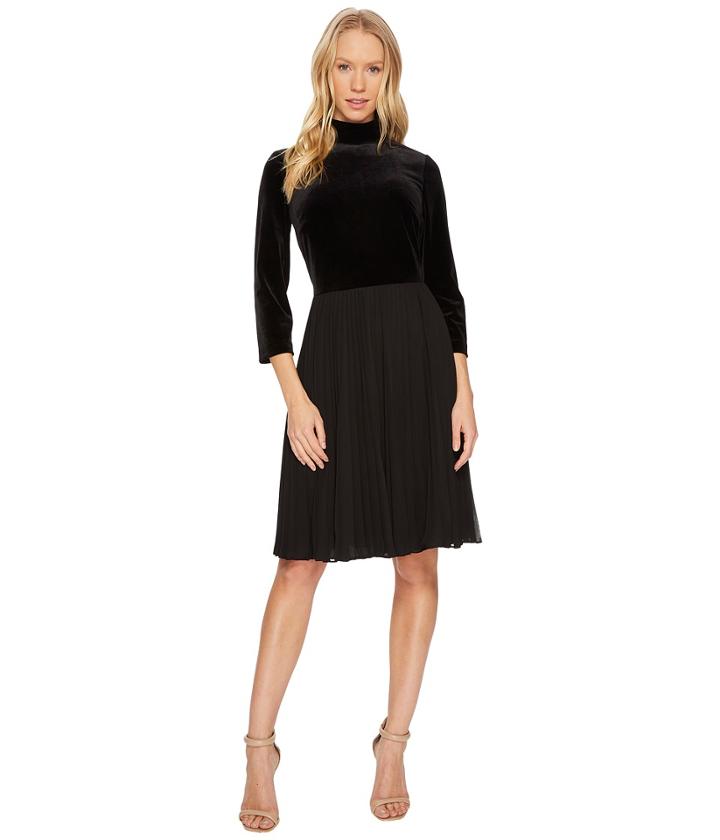 Adrianna Papell - Velvet Mock Neck Fit And Flare Dress