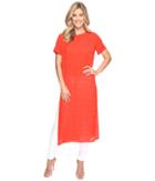 Vince Camuto - Short Sleeve Novelty Stripe Long Tunic With Side Slit