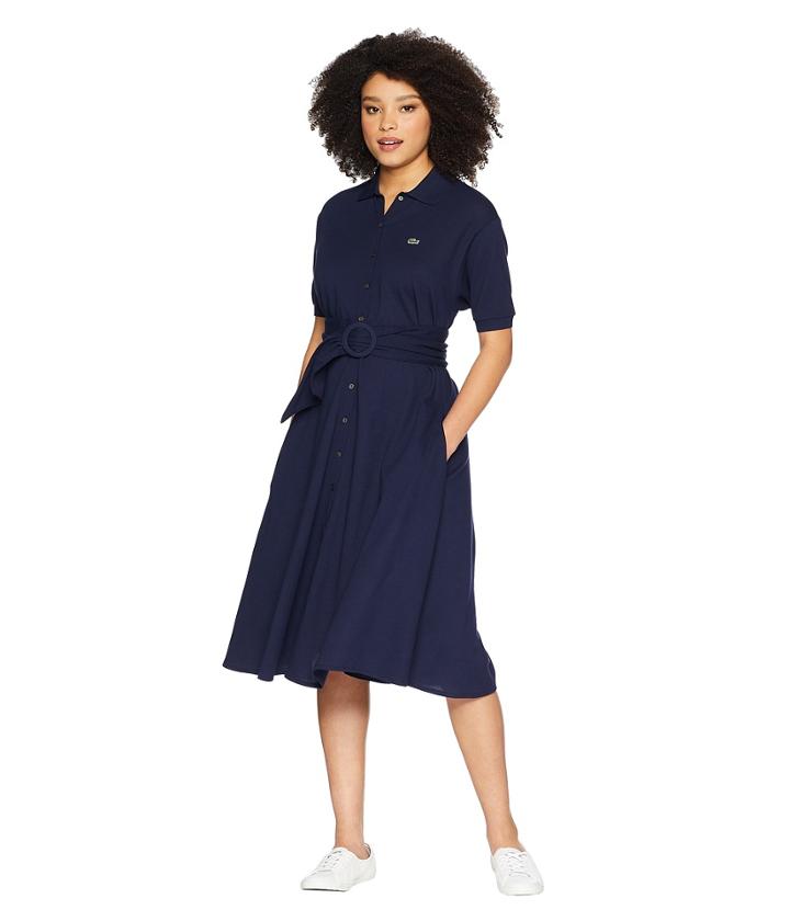 Lacoste - Short Sleeve Classic Supple Petit Pique Belted Polo Dress