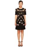 Zac Posen - Bonded Crepe Handmade Floral Embroidery Short Sleeve Dress