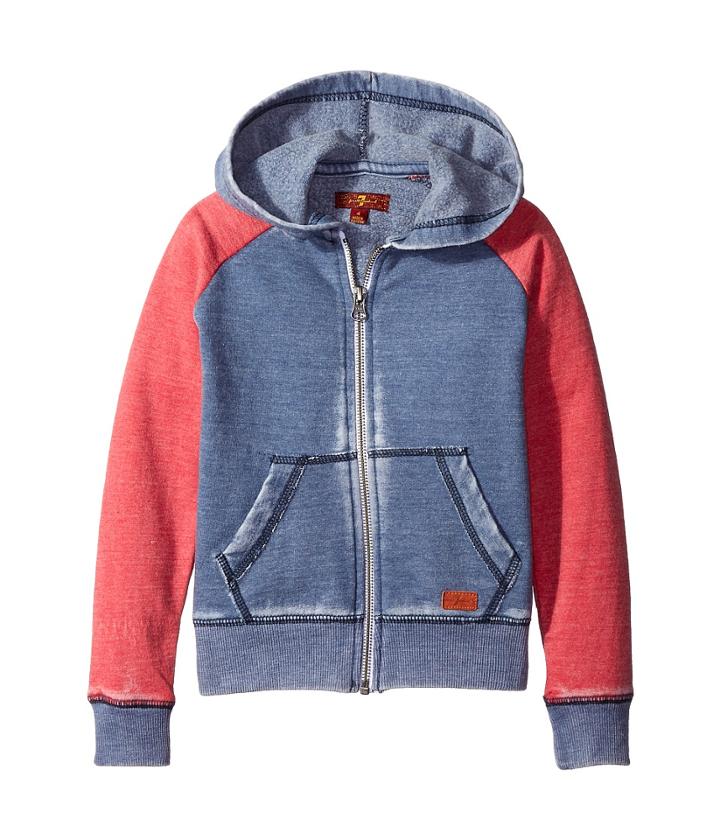 7 For All Mankind Kids - Hooded Full Zip Fleece Lined Color Block Burnout Sweatshirt
