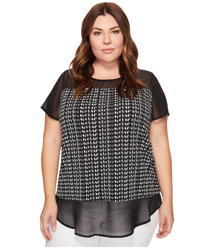 Vince Camuto Specialty Size - Plus Size Short Sleeve Sahara Tracks Chiffon Mix Media Top