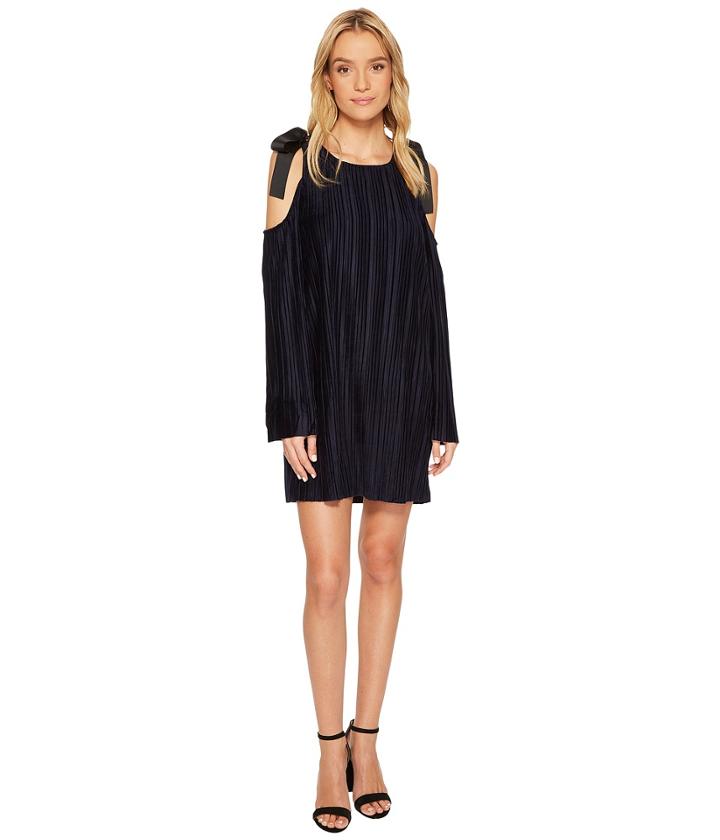 J.o.a. - Tie Shoulder Cold Shoulder Pleated Dress