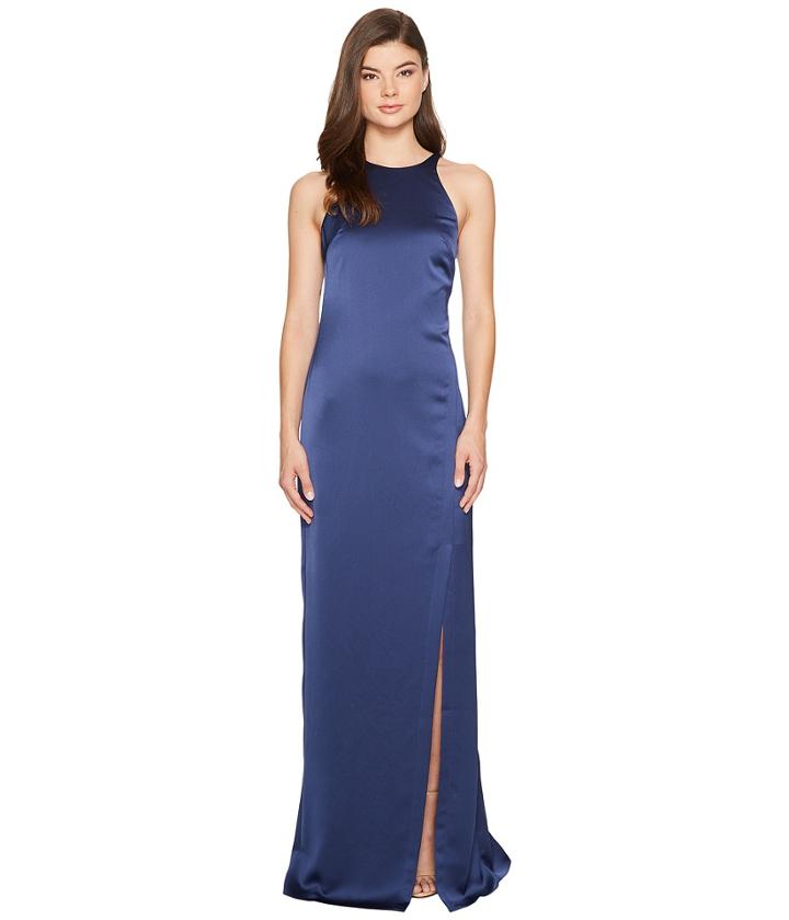 Halston Heritage - Sleeveless High Neck Satin Gown W/ Back Drape