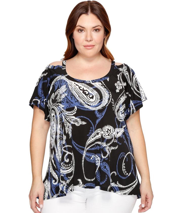 Karen Kane Plus - Plus Size Flutter Sleeve Cold Shoulder Top