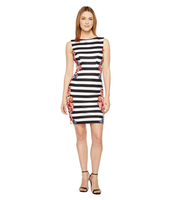 Tahari By Asl - Stripes And Florals Sheath Dress