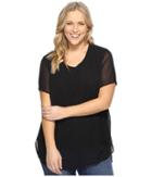 Vince Camuto Plus - Plus Size Short Sleeve Crew Neck Chiffon Overlay Blouse