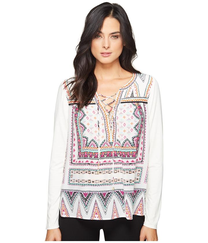 Hale Bob - Arts Crafts Mixed Media Silk Crepe De Chine Top