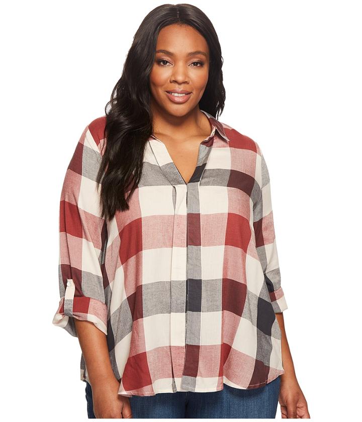 B Collection By Bobeau - Plus Size Woven Plaid Blouse