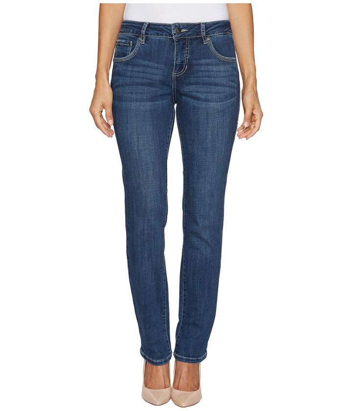 Jag Jeans Petite - Petite Adrian Straight Crosshatch Denim In Mid Vintage W/ Back Flap Pockets In Thorne Blue