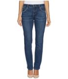 Jag Jeans Petite - Petite Adrian Straight Crosshatch Denim In Mid Vintage W/ Back Flap Pockets In Thorne Blue
