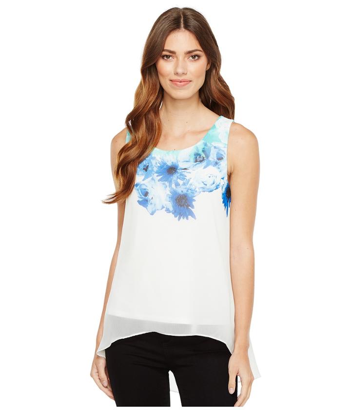 Calvin Klein - Printed Slit Back Top With Chiffon Overlay