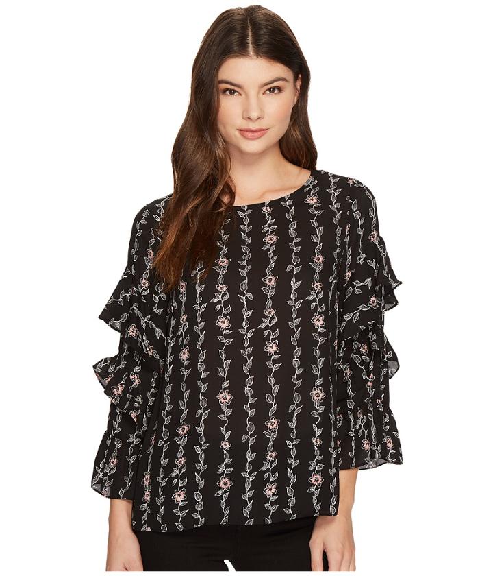Cece - Long Sleeve Tiered Ruffle Sleeve Floral Vine Blouse