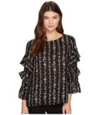 Cece - Long Sleeve Tiered Ruffle Sleeve Floral Vine Blouse