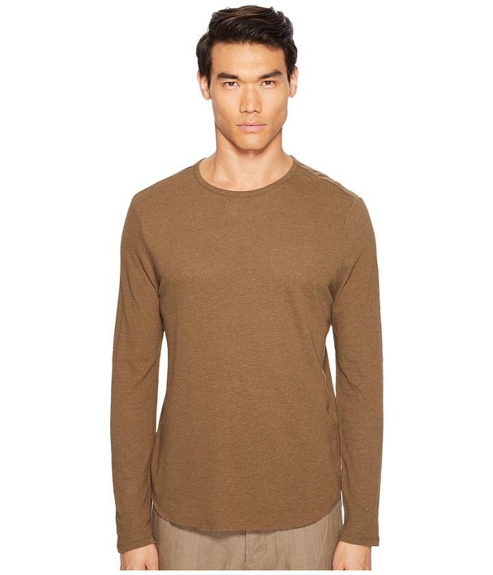Vince - Raw Hem Long Sleeve Linen Blend Crew Neck T-shirt