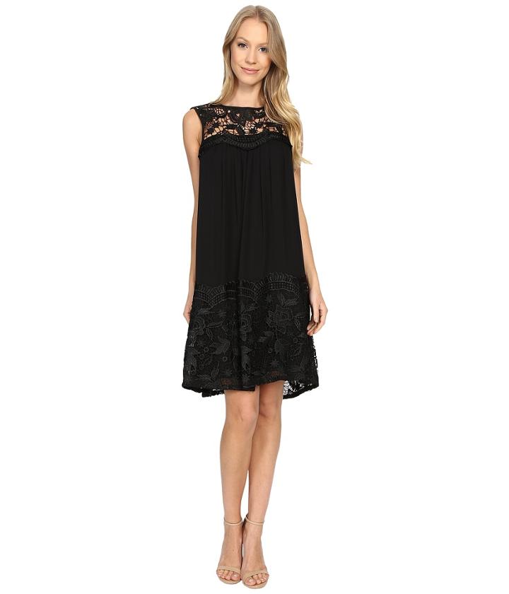 Adrianna Papell - Lace Yoke Soft Dress W/ Shirring