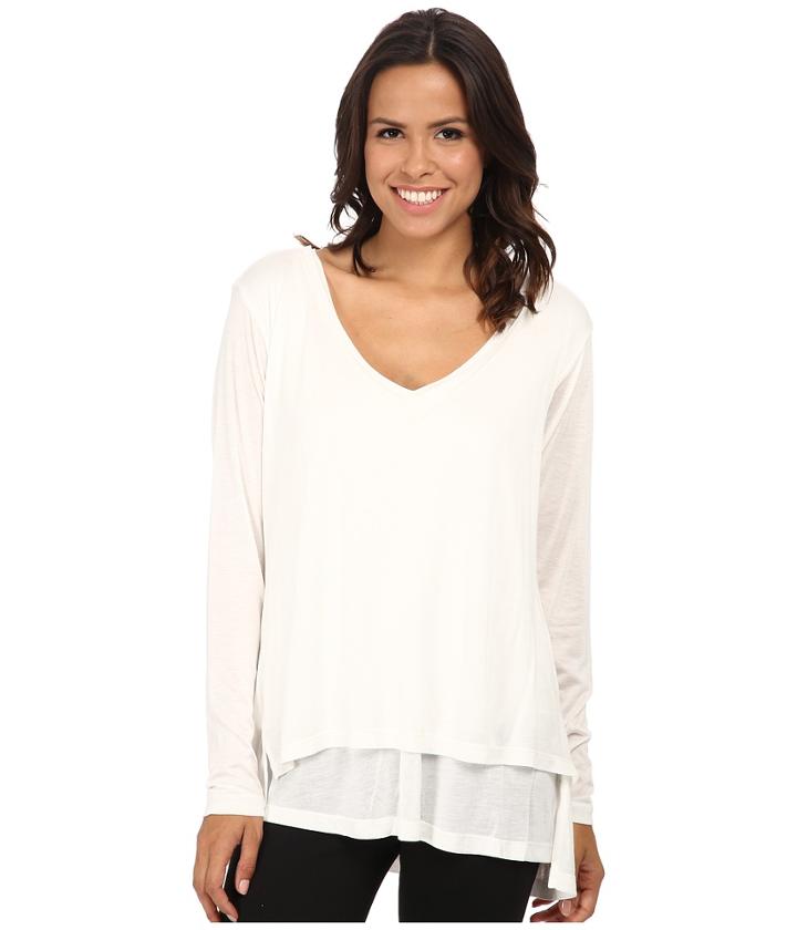 Miraclebody Jeans - Double V-neck Long Sleeve Tee W/ Body-shaping Inner Shell