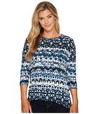 Tribal - 3/4 Sleeve Scoop Neck Printed Suede Knit Top
