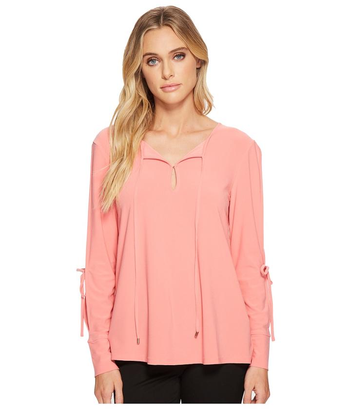 Ellen Tracy - Tie Neck Top With Slit Sleeves