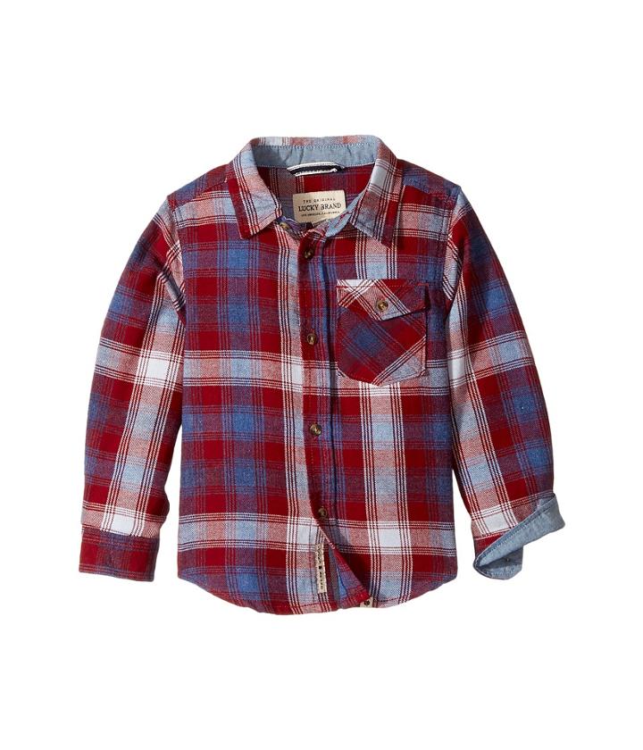 Lucky Brand Kids - Long Sleeve Plaid Shirt Chambray Elbow